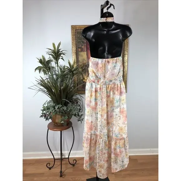Maurices Women’s Maxi Sundress Size M Floral Halter Neck Boho Vacation Dress - Picture 5 of 10